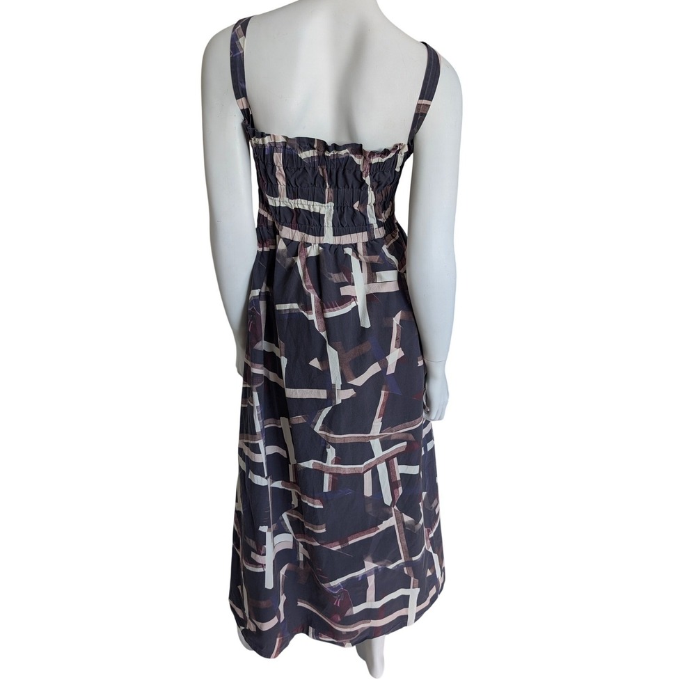 COS Cotton Midi Day Dress 10 Cotton Smocked Sleeveless Printed Sundress Stretch - Picture 2 of 6